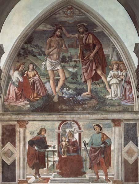 Domenicho Ghirlandaio Taufe Christ und Thronende Madonna mit den Heiligen Sebastian und julianus oil painting image